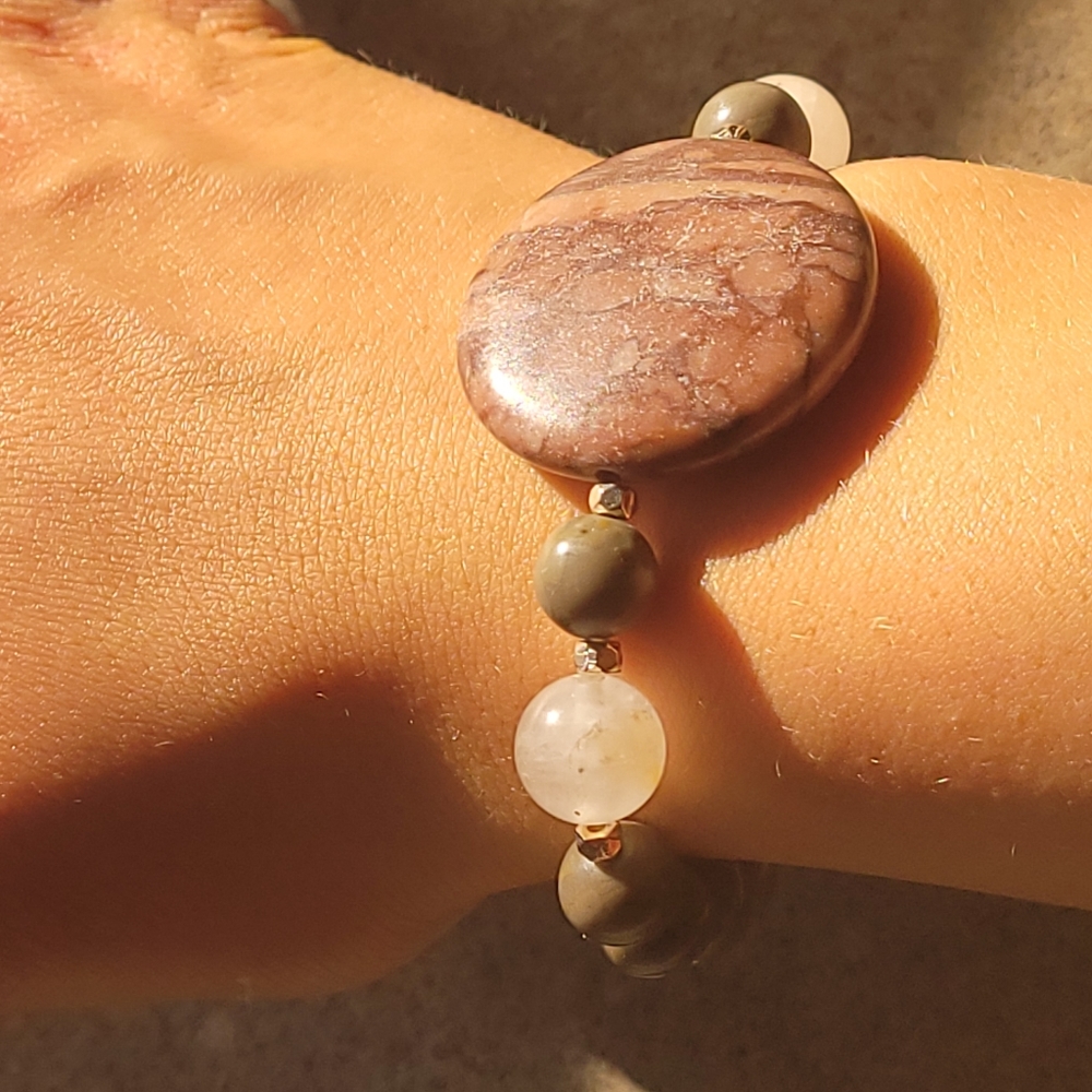 🤍3/$30 Rhodocrosite & Rose Quartz Stone Bracelet - Picture 5 of 6